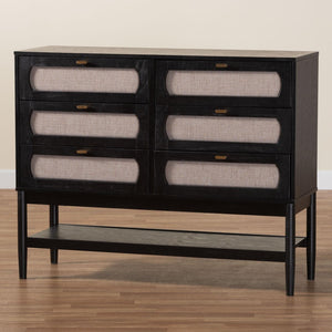 Baxton Studio Baxton Studio Shirin 6-Drawer Dresser in Beige Fabric & Black Wood - Mid-Century Modern Storage Solution MG9013-Sand Stone-FG2203-2/Black-6DW-Dresser