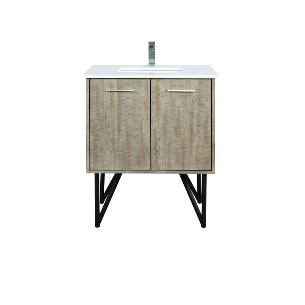 English Elm Rustic Acacia Bath Vanity With White Quartz Top & Chrome Faucet Set - Stylish Storage Solution! B2731P259600-GIGA