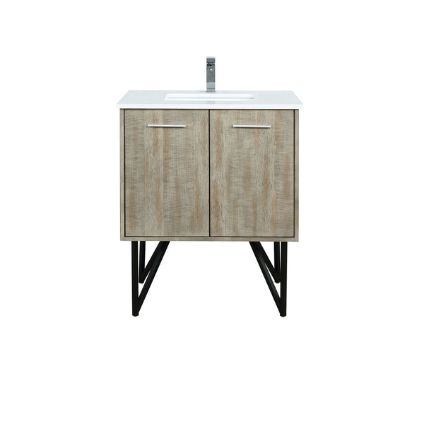 English Elm Rustic Acacia Bath Vanity With White Quartz Top & Chrome Faucet Set - Stylish Storage Solution! B2731P259600-GIGA