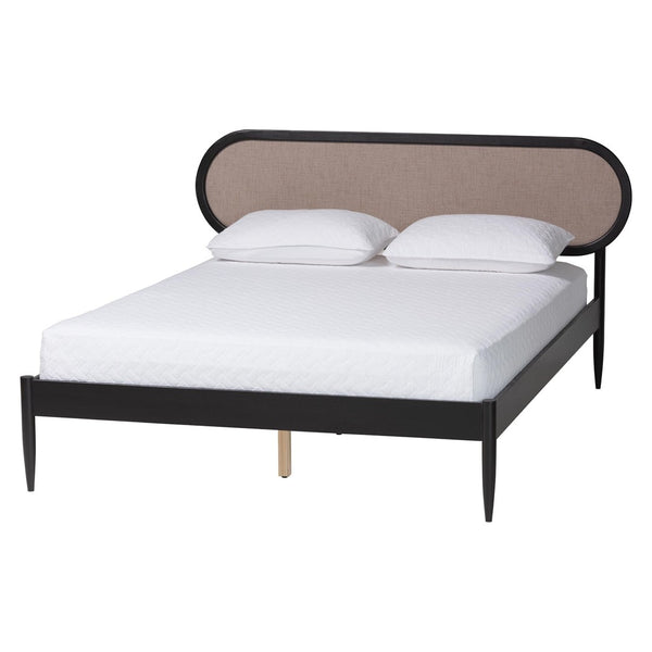 Baxton Studio Baxton Studio Shirin Mid-Century Beige Platform Bed with Foam Headboard & Sturdy Wood Frame Design MG0240-Sand Stone-FG2203-2/Black-Queen