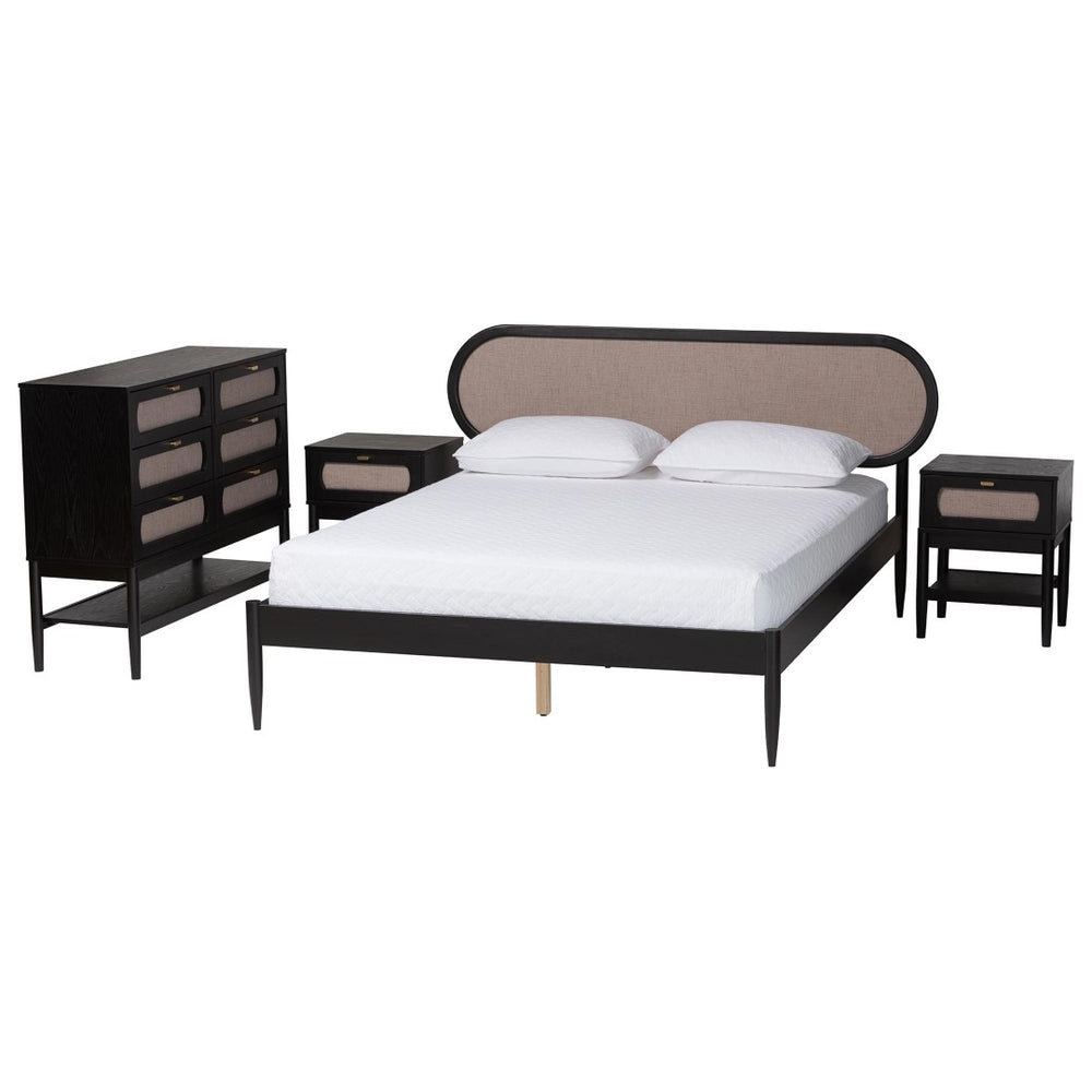 Baxton Studio Baxton Studio Shirin Beige Fabric & Black Wood 4-Piece Queen Bedroom Set with Nightstands & Dresser Shirin-Sand Stone/Black-Queen-4PC Bedroom Set