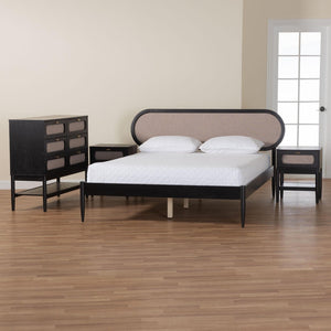 Baxton Studio Baxton Studio Shirin Beige Fabric & Black Wood 4-Piece Queen Bedroom Set with Nightstands & Dresser Shirin-Sand Stone/Black-Queen-4PC Bedroom Set