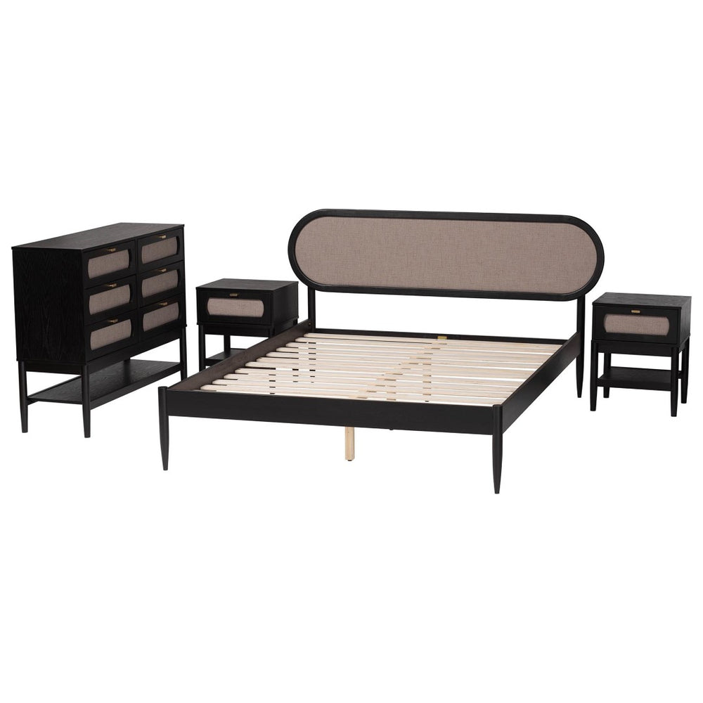 Baxton Studio Baxton Studio Shirin Beige Fabric & Black Wood 4-Piece Queen Bedroom Set with Nightstands & Dresser Shirin-Sand Stone/Black-Queen-4PC Bedroom Set
