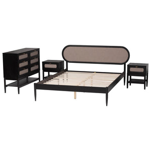 Baxton Studio Baxton Studio Shirin Beige Fabric & Black Wood 4-Piece Queen Bedroom Set with Nightstands & Dresser Shirin-Sand Stone/Black-Queen-4PC Bedroom Set
