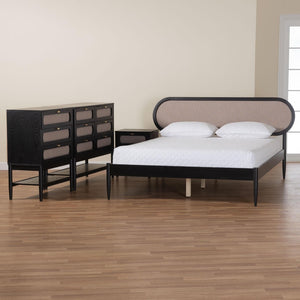 Baxton Studio Baxton Studio Shirin Mid-Century Modern Beige Upholstered Bedroom Collection with Black Accents 4-Piece Tammy-Sand Stone/Black-Queen-4PC Bedroom Set