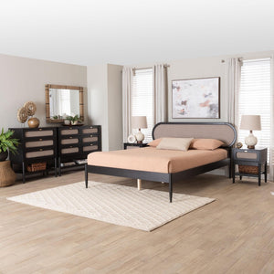 Baxton Studio Baxton Studio Shirin Mid-Century Modern Beige Upholstered Bedroom Collection with Black Accents 5-Piece Ivana-Sand Stone/Black-Queen-5PC Bedroom Set