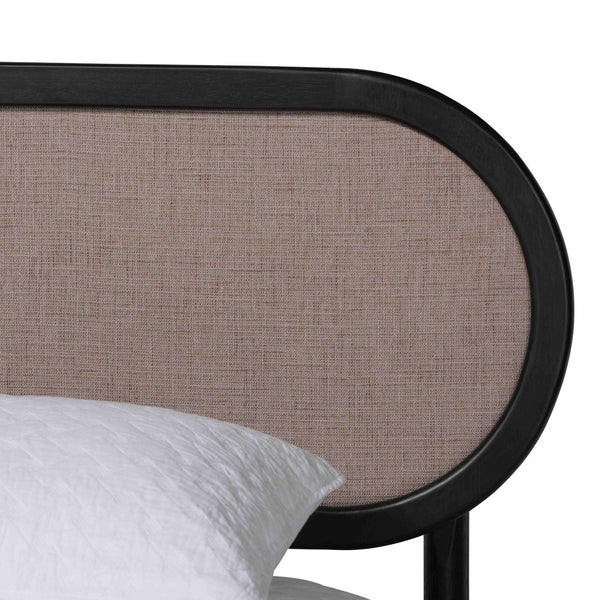 Baxton Studio Baxton Studio Shirin Mid-Century Modern Beige Upholstered Bedroom Collection with Black Accents 4-Piece Tammy-Sand Stone/Black-Queen-4PC Bedroom Set