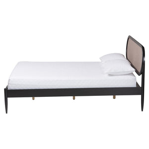 Baxton Studio Baxton Studio Shirin Mid-Century Beige Platform Bed with Foam Headboard & Sturdy Wood Frame Design MG0240-Sand Stone-FG2203-2/Black-Queen