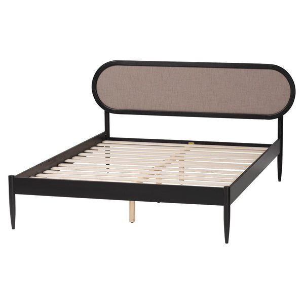 Baxton Studio Baxton Studio Shirin Mid-Century Beige Platform Bed with Foam Headboard & Sturdy Wood Frame Design MG0240-Sand Stone-FG2203-2/Black-Queen
