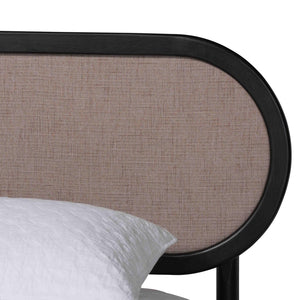Baxton Studio Baxton Studio Shirin Mid-Century Beige Platform Bed with Foam Headboard & Sturdy Wood Frame Design MG0240-Sand Stone-FG2203-2/Black-Queen