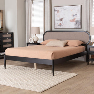 Baxton Studio Baxton Studio Shirin Mid-Century Beige Platform Bed with Foam Headboard & Sturdy Wood Frame Design MG0240-Sand Stone-FG2203-2/Black-Queen