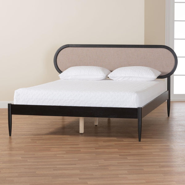 Baxton Studio Baxton Studio Shirin Mid-Century Beige Platform Bed with Foam Headboard & Sturdy Wood Frame Design MG0240-Sand Stone-FG2203-2/Black-Queen