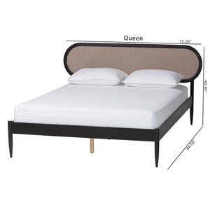 Baxton Studio Baxton Studio Shirin Mid-Century Beige Platform Bed with Foam Headboard & Sturdy Wood Frame Design MG0240-Sand Stone-FG2203-2/Black-Queen