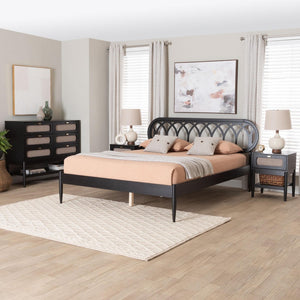 Baxton Studio Baxton Studio Florica Art Deco Queen Bedroom Set: Elegant 4-Piece Ensemble with Storage Nightstands Wenna-Sand Stone/Black-Queen-4PC Bedroom Set