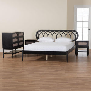 Baxton Studio Baxton Studio Florica Art Deco Queen Bedroom Set: Elegant 4-Piece Ensemble with Storage Nightstands Wenna-Sand Stone/Black-Queen-4PC Bedroom Set
