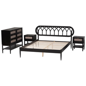 Baxton Studio Baxton Studio Florica Art Deco Queen Bedroom Set: Elegant 4-Piece Ensemble with Storage Nightstands Wenna-Sand Stone/Black-Queen-4PC Bedroom Set