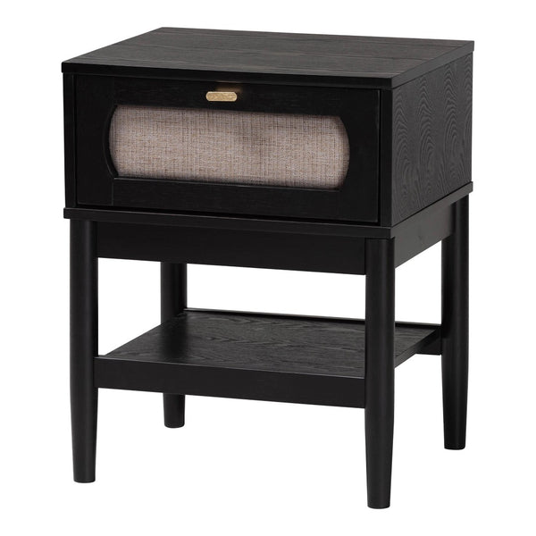 Baxton Studio Baxton Studio Florica Art Deco Queen Bedroom Set: Elegant 4-Piece Ensemble with Storage Nightstands Wenna-Sand Stone/Black-Queen-4PC Bedroom Set