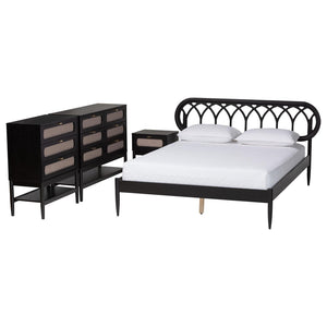Baxton Studio Baxton Studio Florica Art Deco Queen Bedroom Set with Elegant Upholstered Storage & Support 4-Piece Florica-Sand Stone/Black-Queen-4PC Bedroom Set