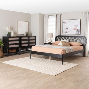 Baxton Studio Baxton Studio Florica Art Deco Queen Bedroom Set with Elegant Upholstered Storage & Support 4-Piece Florica-Sand Stone/Black-Queen-4PC Bedroom Set