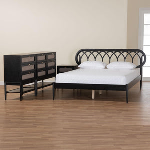 Baxton Studio Baxton Studio Florica Art Deco Queen Bedroom Set with Elegant Upholstered Storage & Support 4-Piece Florica-Sand Stone/Black-Queen-4PC Bedroom Set