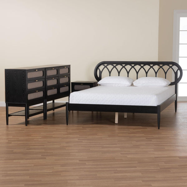 Baxton Studio Baxton Studio Florica Art Deco Queen Bedroom Set with Elegant Upholstered Storage & Support 4-Piece Florica-Sand Stone/Black-Queen-4PC Bedroom Set