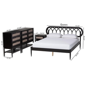 Baxton Studio Baxton Studio Florica Art Deco Queen Bedroom Set with Elegant Upholstered Storage & Support 4-Piece Florica-Sand Stone/Black-Queen-4PC Bedroom Set