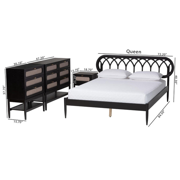 Baxton Studio Baxton Studio Florica Art Deco Queen Bedroom Set with Elegant Upholstered Storage & Support 4-Piece Florica-Sand Stone/Black-Queen-4PC Bedroom Set