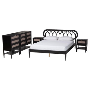 Baxton Studio Baxton Studio Florica Art Deco Queen Bedroom Set with Elegant Upholstered Storage & Support 5-Piece Shelby-Sand Stone/Black-Queen-5PC Bedroom Set