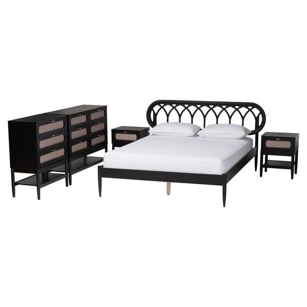 Baxton Studio Baxton Studio Florica Art Deco Queen Bedroom Set with Elegant Upholstered Storage & Support 5-Piece Shelby-Sand Stone/Black-Queen-5PC Bedroom Set