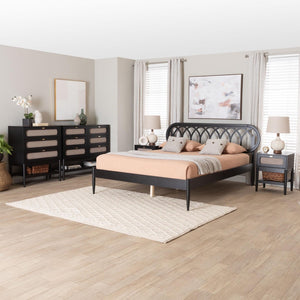 Baxton Studio Baxton Studio Florica Art Deco Queen Bedroom Set with Elegant Upholstered Storage & Support 5-Piece Shelby-Sand Stone/Black-Queen-5PC Bedroom Set