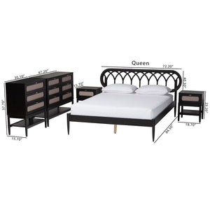 Baxton Studio Baxton Studio Florica Art Deco Queen Bedroom Set with Elegant Upholstered Storage & Support 5-Piece Shelby-Sand Stone/Black-Queen-5PC Bedroom Set