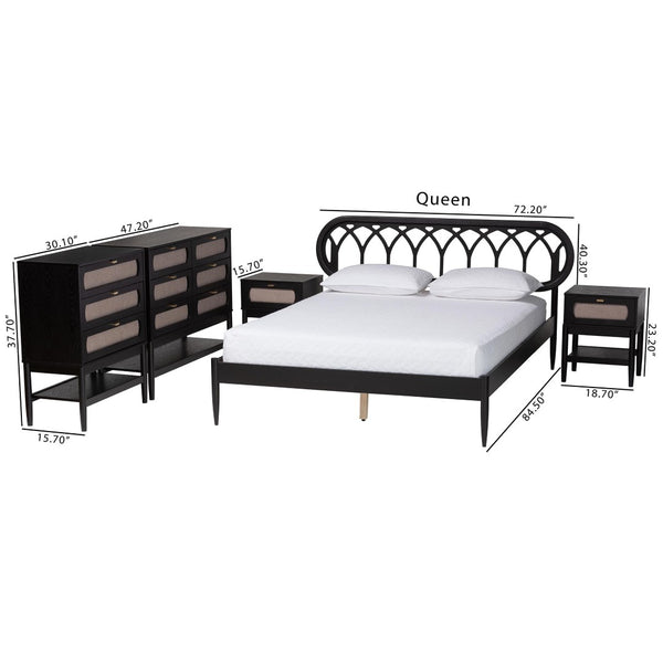 Baxton Studio Baxton Studio Florica Art Deco Queen Bedroom Set with Elegant Upholstered Storage & Support 5-Piece Shelby-Sand Stone/Black-Queen-5PC Bedroom Set