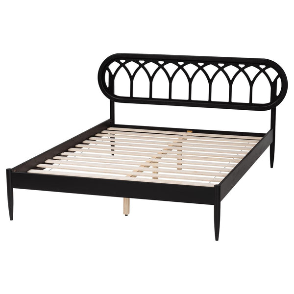 Baxton Studio Baxton Studio Florica Elegant Art Deco Black Wood Queen Platform Bed with Stylish Cut-Out Headboard MG0240-1-Black-Queen