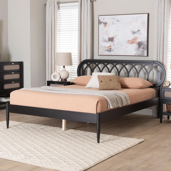 Baxton Studio Baxton Studio Florica Elegant Art Deco Black Wood Queen Platform Bed with Stylish Cut-Out Headboard MG0240-1-Black-Queen