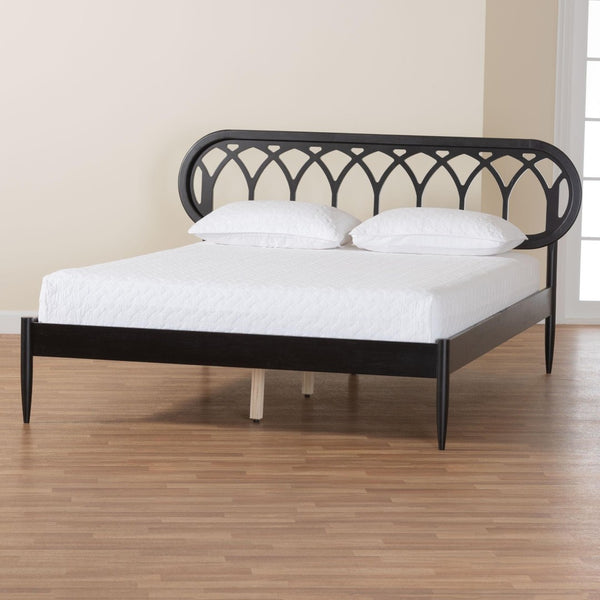Baxton Studio Baxton Studio Florica Elegant Art Deco Black Wood Queen Platform Bed with Stylish Cut-Out Headboard MG0240-1-Black-Queen