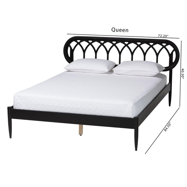 Baxton Studio Baxton Studio Florica Elegant Art Deco Black Wood Queen Platform Bed with Stylish Cut-Out Headboard MG0240-1-Black-Queen