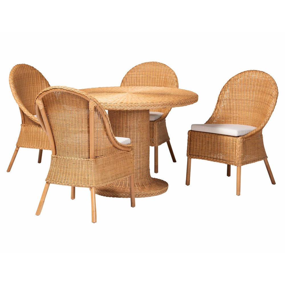 Baxton Studio bali & pari Willy 5-Piece Handwoven Rattan Dining Set - Chic Coastal Style for Dining & Sun Rooms Willy-Light Honey Rattan-5PC Dining Set