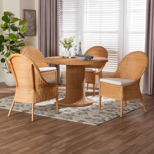 Baxton Studio bali & pari Willy 5-Piece Handwoven Rattan Dining Set - Chic Coastal Style for Dining & Sun Rooms Willy-Light Honey Rattan-5PC Dining Set