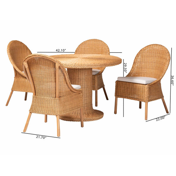 Baxton Studio bali & pari Willy 5-Piece Handwoven Rattan Dining Set - Chic Coastal Style for Dining & Sun Rooms Willy-Light Honey Rattan-5PC Dining Set