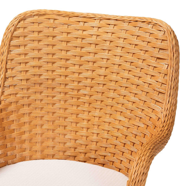 Baxton Studio bali Wistan 5-Piece Rattan Dining Set – Handcrafted Round Table & 4 Cozy Armchairs, Boho Style Wistan-Light Honey Rattan-5PC Dining Set
