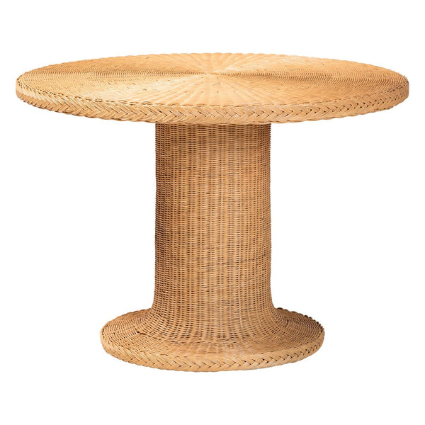 Baxton Studio bali Winslow 5-Piece Rattan Dining Set - Boho Coastal Round Table & Lattice Chairs for Cozy Dining Winslow-Light Honey Rattan-5PC Dining Set