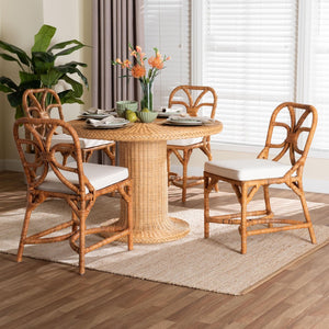 Baxton Studio bali Wilmer 5-Piece Handwoven Rattan Dining Set - Round Table & 4 Chairs for Coastal Elegance Wilmer-Light Honey Rattan-5PC Dining Set