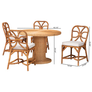 Baxton Studio bali Wilmer 5-Piece Handwoven Rattan Dining Set - Round Table & 4 Chairs for Coastal Elegance Wilmer-Light Honey Rattan-5PC Dining Set