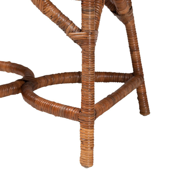 Baxton Studio bali Bali Wade 5-Piece Rattan Dining Set - Handwoven Round Table & 4 Armchairs for Coastal Chic Dining Wade-Light Honey Rattan-5PC Dining Set