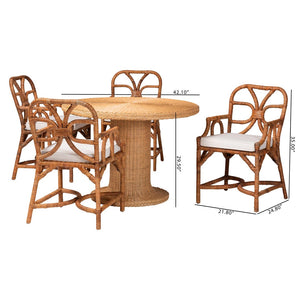 Baxton Studio bali Bali Wade 5-Piece Rattan Dining Set - Handwoven Round Table & 4 Armchairs for Coastal Chic Dining Wade-Light Honey Rattan-5PC Dining Set