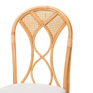 Baxton Studio bali & pari Walker 5-Piece Handwoven Rattan Dining Set - Coastal Boho Style with Cushioned Chairs Walker-Light Honey Rattan-5PC Dining Set