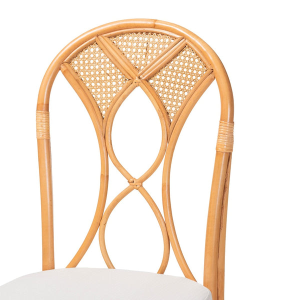 Baxton Studio bali & pari Walker 5-Piece Handwoven Rattan Dining Set - Coastal Boho Style with Cushioned Chairs Walker-Light Honey Rattan-5PC Dining Set