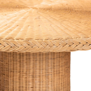 Baxton Studio bali Farrow Bohemian Braided Rattan Dining Table - Handcrafted Light Honey Finish, Pedestal Base Braided-Light Honey Rattan-DT