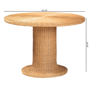 Baxton Studio bali Farrow Bohemian Braided Rattan Dining Table - Handcrafted Light Honey Finish, Pedestal Base Braided-Light Honey Rattan-DT