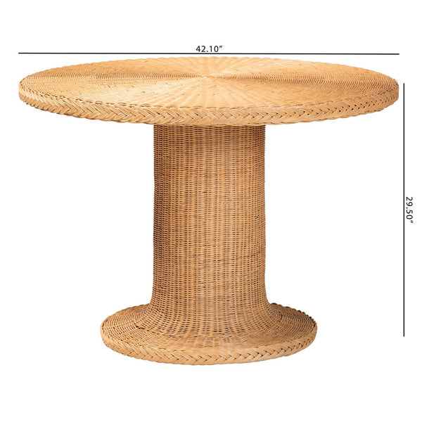Baxton Studio bali Farrow Bohemian Braided Rattan Dining Table - Handcrafted Light Honey Finish, Pedestal Base Braided-Light Honey Rattan-DT